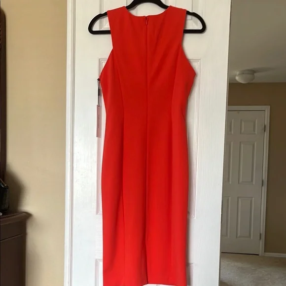 Calvin Klein Coral Halter Sheath Midi Dress Sz 8 - Picture 5 of 5